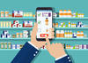 Man uses cell phone to make a pharmaceutical purchase in a pharmacy. Technology trends affect life science supply chains.